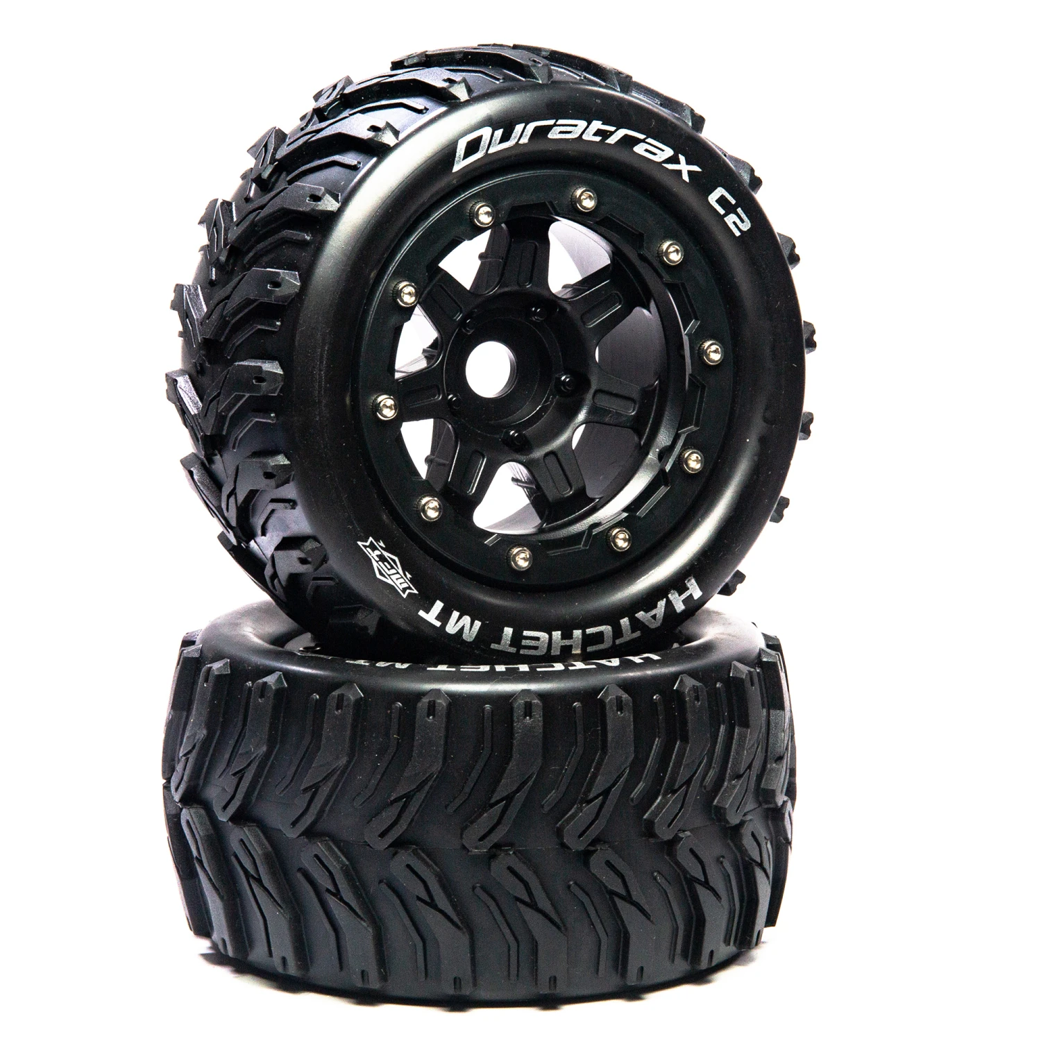Duratrax Hatchet MT Belt 2.8" Mounted Front/Rear Tires .5 Offset 17mm, Black (2) for Tires & Wheels 3 Duratrax Hatchet MT Belt 2.8" Mounted Front/Rear Tires .5 Offset 17mm, Black (2) for Tires & Wheels