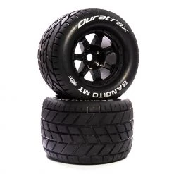 Duratrax Bandito MT Belt 3.8" Mounted Front/Rear Tires .5 Offset 17mm, Black (2) for Tires & Wheels